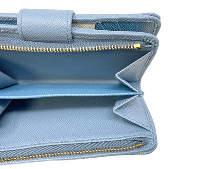PRADA プラダ サフィアーノ L字ファスナー 二つ折り財布 中古  IML225 ブルー 青 ウォレット ブランド 美品 レディース
