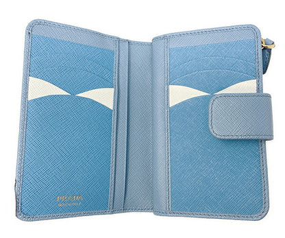 PRADA プラダ サフィアーノ L字ファスナー 二つ折り財布 中古  IML225 ブルー 青 ウォレット ブランド 美品 レディース