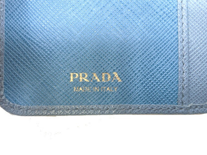 PRADA プラダ サフィアーノ L字ファスナー 二つ折り財布 中古  IML225 ブルー 青 ウォレット ブランド 美品 レディース