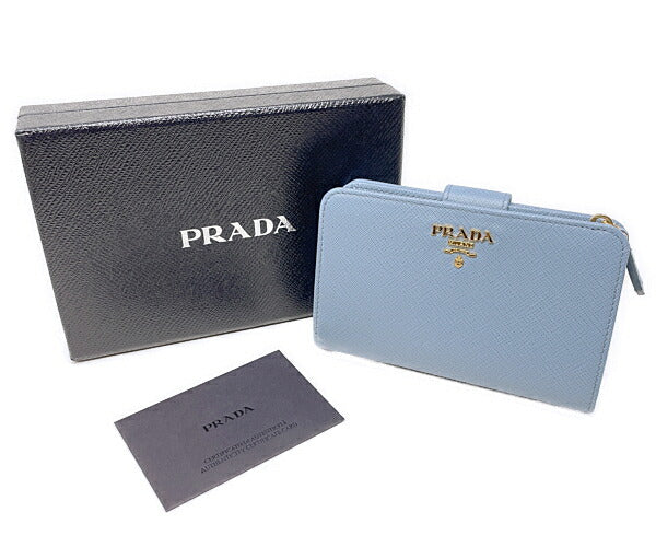 PRADA プラダ サフィアーノ L字ファスナー 二つ折り財布 中古  IML225 ブルー 青 ウォレット ブランド 美品 レディース