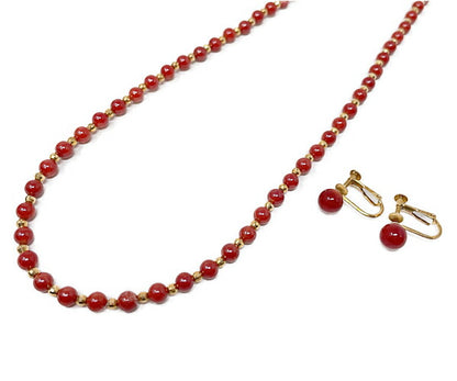 K18 K14 赤珊瑚 4-6mm ネックレス イヤリング セット 中古  サンゴ ゴールド 金 アクセサリー ジュエリー レディース