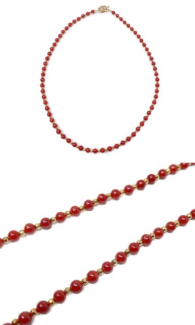 K18 K14 赤珊瑚 4-6mm ネックレス イヤリング セット 中古  サンゴ ゴールド 金 アクセサリー ジュエリー レディース