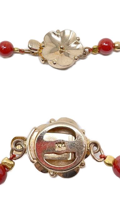 K18 K14 赤珊瑚 4-6mm ネックレス イヤリング セット 中古  サンゴ ゴールド 金 アクセサリー ジュエリー レディース