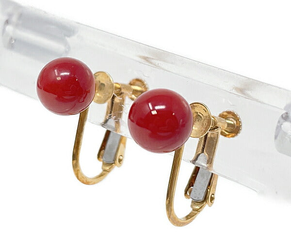 K18 K14 赤珊瑚 4-6mm ネックレス イヤリング セット 中古  サンゴ ゴールド 金 アクセサリー ジュエリー レディース
