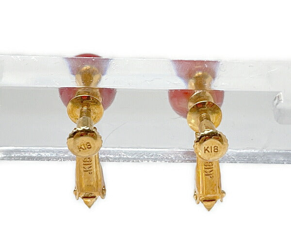 K18 K14 赤珊瑚 4-6mm ネックレス イヤリング セット 中古  サンゴ ゴールド 金 アクセサリー ジュエリー レディース
