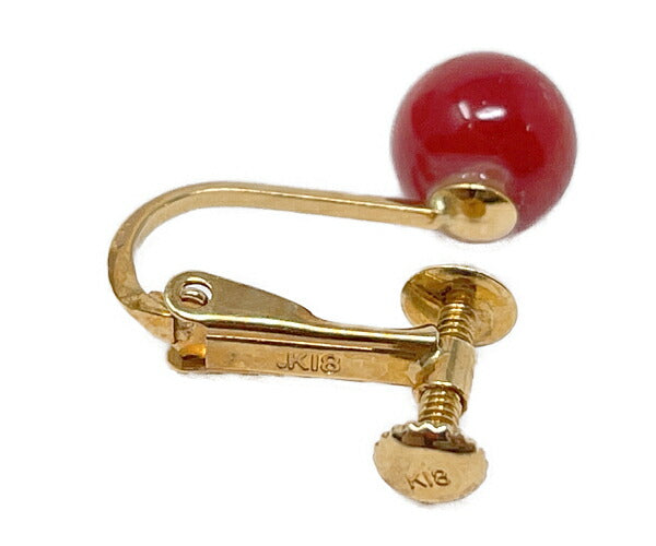 K18 K14 赤珊瑚 4-6mm ネックレス イヤリング セット 中古  サンゴ ゴールド 金 アクセサリー ジュエリー レディース