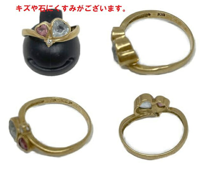 K18 YG ダイヤモンド 0.02ct 色石 リング 11号 中古  指輪 18金 イエローゴールド カラーストーン ハート