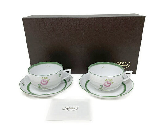 未使用品 HEREND ウィーンのバラ カップ&ソーサー 2客 中古  ヘレンド 洋食器 ブランド ティー 紅茶 花 フラワー おしゃれ