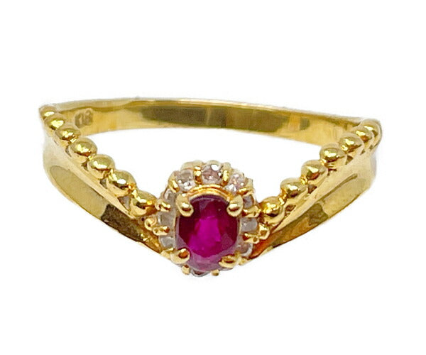 K18 ダイヤ 0.06ct 赤石 0.20ct リング 12号 中古  アクセサリー ジュエリー レディース 指輪 ダイヤモンド