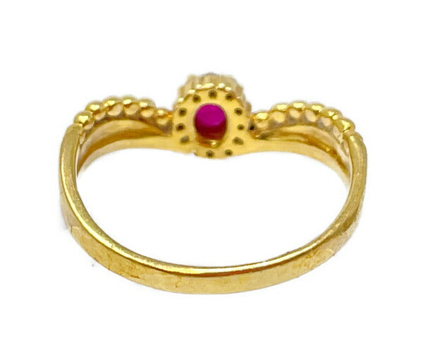 K18 ダイヤ 0.06ct 赤石 0.20ct リング 12号 中古  アクセサリー ジュエリー レディース 指輪 ダイヤモンド