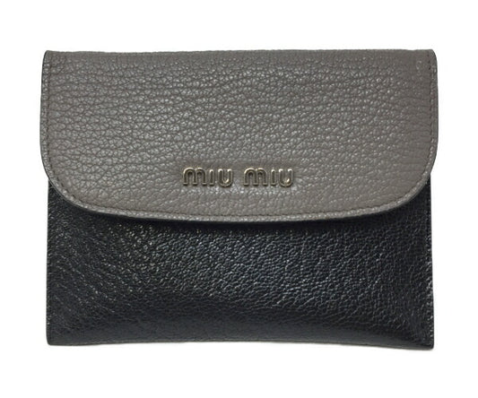 miu miu マドラスビコローレ　レザーカードケース 中古  バイカラー 山羊革 ゴートスキン ブラック グレー