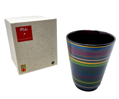 川連漆器 利山 ko-nic カップ 中古  コニック 天然漆 ブルー ストライプ 湯呑 食器 おしゃれ