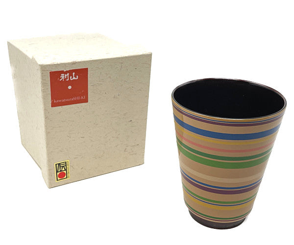 川連漆器 利山 ko-nic カップ 中古  コニック 天然漆 ベージュ ストライプ 湯呑 食器 おしゃれ