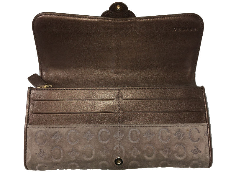 CELINE マカダム　二つ折り長財布 中古  セリーヌ レザー スエード ブランド