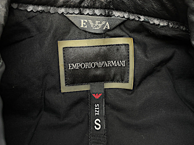 EMPORIO ARMANI エンポリオアルマーニ レザー ジャケット Sサイズ 中古  ブラック 黒 ブランド メンズ 本革 カジュアル おしゃれ