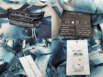 Salvatore Ferragamo サルヴァトーレフェラガモ シルク ブラウス 46 中古  シャツ ブルー 青 レディース 絹 ブランド おしゃれ