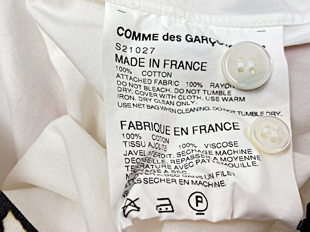COMME des GARCONS SHIRTコムデギャルソンシャツ コットン 丸襟 シャツ Sサイズ 中古  長袖 ホワイト レッド モード メンズ 柄シャツ ブランド