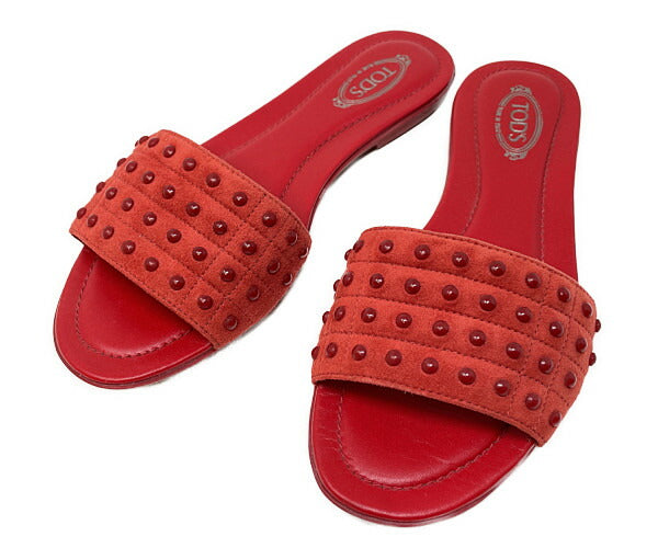 TOD'S トッズ レザー フラット サンダル 中古  レッド 赤 レディース ブランド 靴 おしゃれ