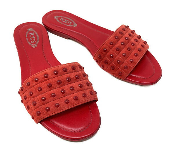 TOD'S トッズ レザー フラット サンダル 中古  レッド 赤 レディース ブランド 靴 おしゃれ