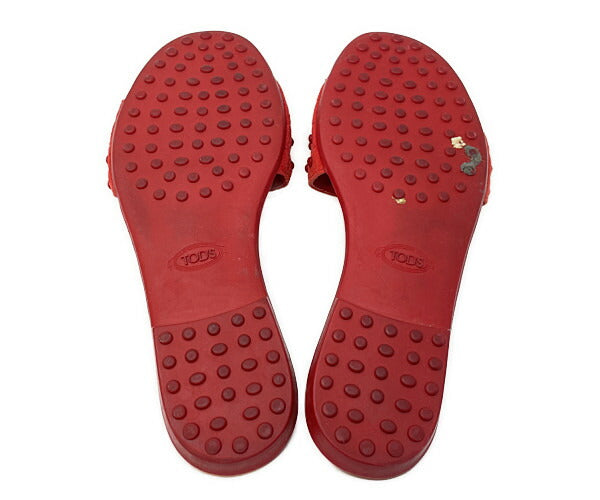 TOD'S トッズ レザー フラット サンダル 中古  レッド 赤 レディース ブランド 靴 おしゃれ