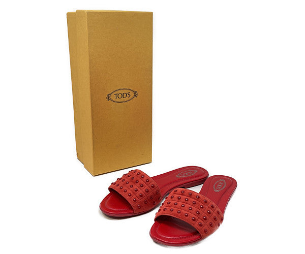 TOD'S トッズ レザー フラット サンダル 中古  レッド 赤 レディース ブランド 靴 おしゃれ