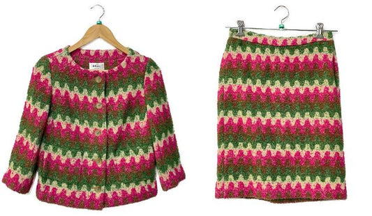 49AV junko shimada 49アベニュー ジュンコシマダ ウール混 セットアップ 38 中古  モード マルチカラー Mサイズ レディース ジャケット スカート