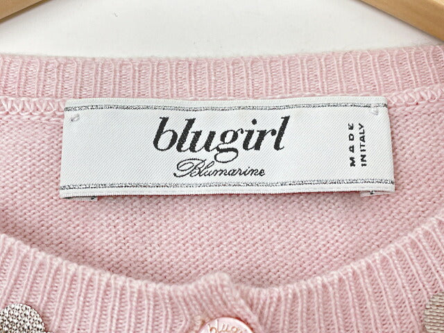 Blugirl ブルーガール ビジュー カシミヤ混 カーディガン 38 中古  Sサイズ ピンク 装飾 レディース ブランド おしゃれ