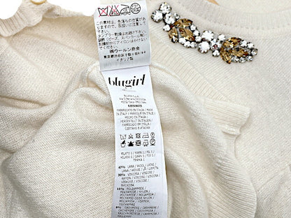 Blugirl ブルーガール ビジュー カシミヤ混 カーディガン 38 中古  ホワイト 白 ウール レディース ブランド おしゃれ