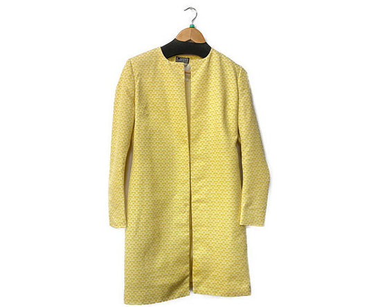 Gianni Versace ジャンニヴェルサーチ コットン ノーカラー コート T42 中古  ベルサーチ イエロー 黄 総柄 ブランド モード レディース