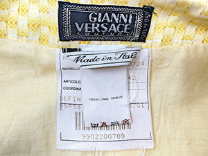 Gianni Versace ジャンニヴェルサーチ コットン ノーカラー コート T42 中古  ベルサーチ イエロー 黄 総柄 ブランド モード レディース
