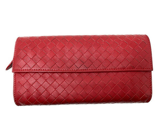 BOTTEGA VENETA ボッテガヴェネタ イントレチャート 二つ折り長財布 中古  B03099589B レッド 赤 レザー ウォレット ブランド おしゃれ