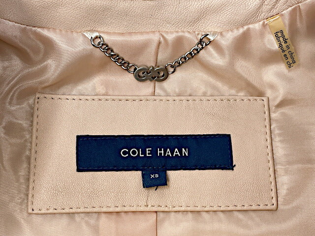 Cole Haan コールハーン レザー ノーカラージャケット XSサイズ 中古  やぎ革 ベージュ 本革 キルティング レディース ブランド