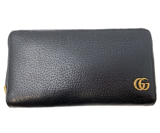 GUCCI グッチ マーモント レザー ラウンドファスナー 長財布 中古  428736 534563 ブラック 黒 ウォレット ブランド おしゃれ