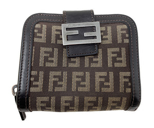 FENDI フェンディ ズッキーノ ラウンドファスナー 二つ折り財布 中古  2309-8M0070-JON-039 ブラウン 茶 ウォレット レディース