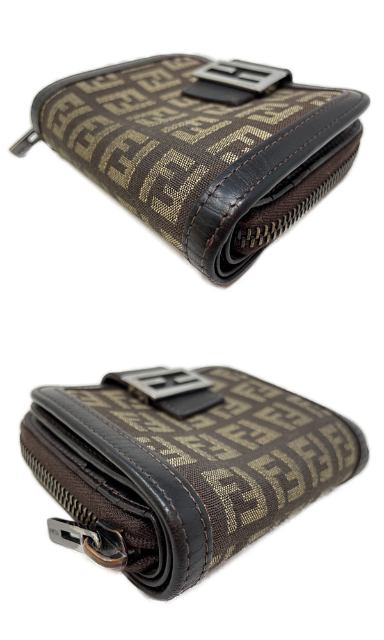 FENDI フェンディ ズッキーノ ラウンドファスナー 二つ折り財布 中古  2309-8M0070-JON-039 ブラウン 茶 ウォレット レディース