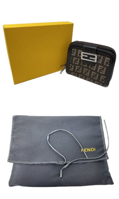 FENDI フェンディ ズッキーノ ラウンドファスナー 二つ折り財布 中古  2309-8M0070-JON-039 ブラウン 茶 ウォレット レディース