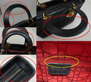Christian Dior クリスチャンディオール レディディオール ラージ カナージュ ハンドバッグ 中古  レザー ブラック ラムスキン ブランド レディース 高級 鞄