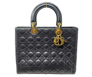 Christian Dior クリスチャンディオール レディディオール ラージ カナージュ ハンドバッグ 中古  レザー ブラック ラムスキン ブランド レディース 高級 鞄
