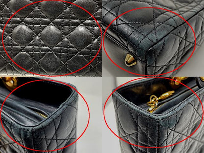 Christian Dior クリスチャンディオール レディディオール ラージ カナージュ ハンドバッグ 中古  レザー ブラック ラムスキン ブランド レディース 高級 鞄