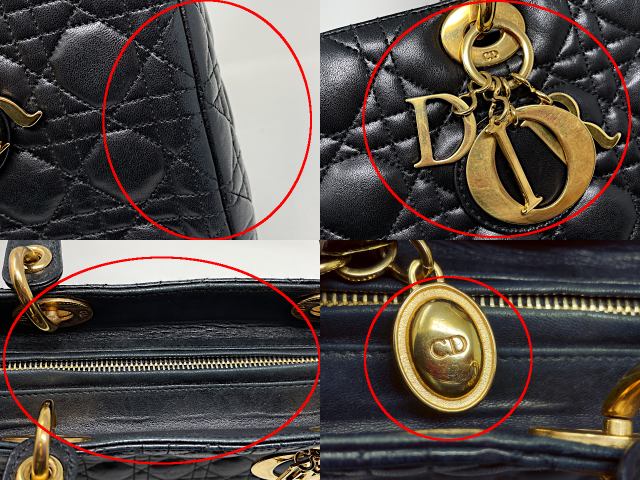 Christian Dior クリスチャンディオール レディディオール ラージ カナージュ ハンドバッグ 中古  レザー ブラック ラムスキン ブランド レディース 高級 鞄