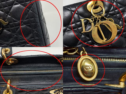 Christian Dior クリスチャンディオール レディディオール ラージ カナージュ ハンドバッグ 中古  レザー ブラック ラムスキン ブランド レディース 高級 鞄