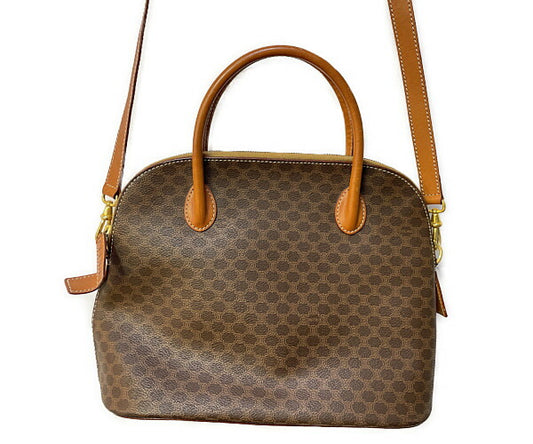 CELINE セリーヌ マカダム 2way ショルダーバッグ 中古  ハンドバッグ ブラウン 茶 鞄 ヴィンテージ ブランド レディース