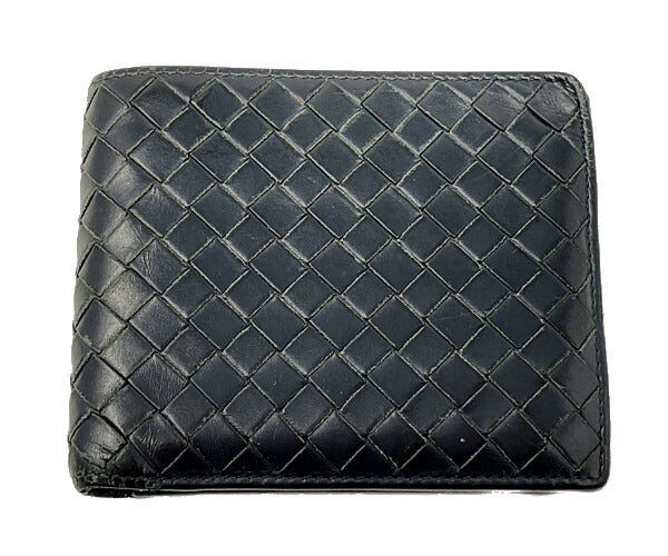 BOTTEGA VENETA ボッテガヴェネタ イントレチャート 二つ折り財布 中古  B01071787I ブラック 黒 ウォレット レザー ブランド メンズ