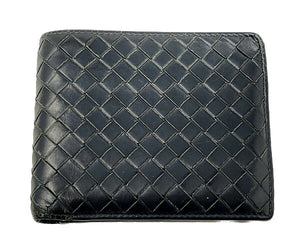 BOTTEGA VENETA ボッテガヴェネタ イントレチャート 二つ折り財布 中古  B01071787I ブラック 黒 ウォレット レザー ブランド メンズ