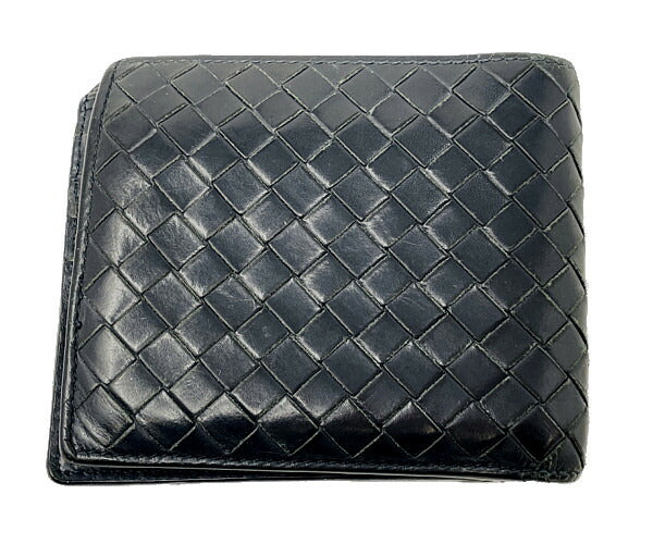 BOTTEGA VENETA ボッテガヴェネタ イントレチャート 二つ折り財布 中古  B01071787I ブラック 黒 ウォレット レザー ブランド メンズ