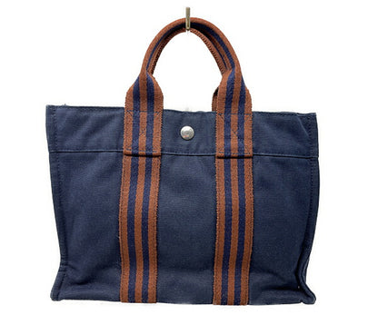 HERMES エルメス フールトゥ トート PM 中古  バッグ ネイビー 紺 鞄 ブランド キャンバス ミニ