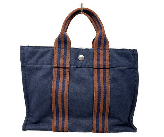 HERMES エルメス フールトゥ トート PM 中古  バッグ ネイビー 紺 鞄 ブランド キャンバス ミニ