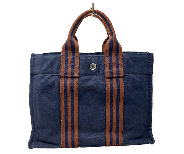 HERMES エルメス フールトゥ トート PM 中古  バッグ ネイビー 紺 鞄 ブランド キャンバス ミニ