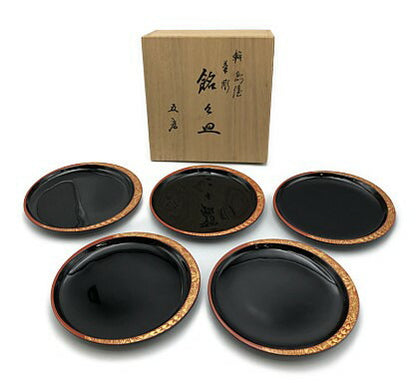 未使用品 輪島塗 田谷作 銘々皿 5枚入り 中古  わじま 田谷造 漆器 和食器 小皿 5客