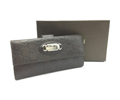 GUCCI  グッチシマ Wホック長財布 中古  231841 GGシマ 2つ折り レザー ブラウン メンズ